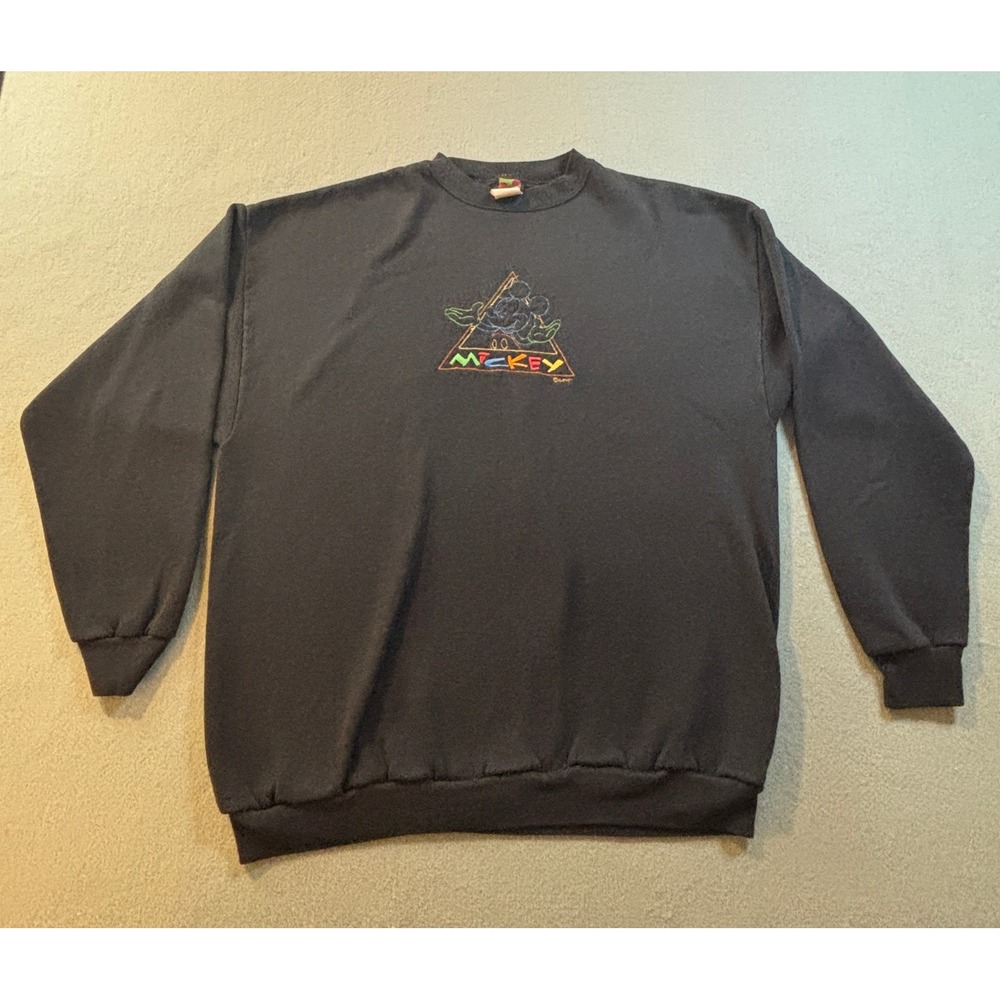VTG Mickey Unlimited Velva Sheen Sweatshirt Mens XL Black Neon Triangle 90s USA